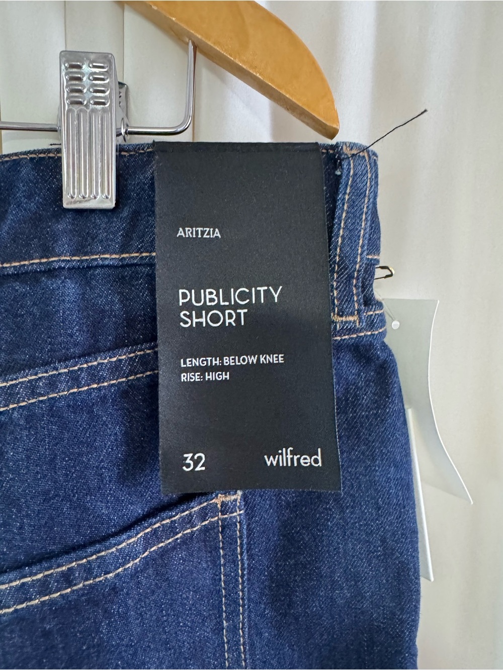 Aritzia Wilfred Publicity Below-Knee Denim Short Dark Wash Blue Jorts Size 32NWT - Picture 7 of 8